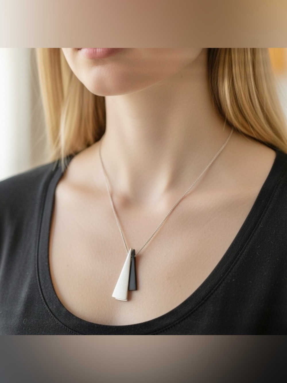 Minimalist Black and Silver Cone Pendant Necklace